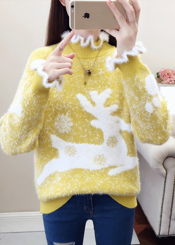 WW | Casual Sweater with Ruffles and Thick Mink Hair Knit