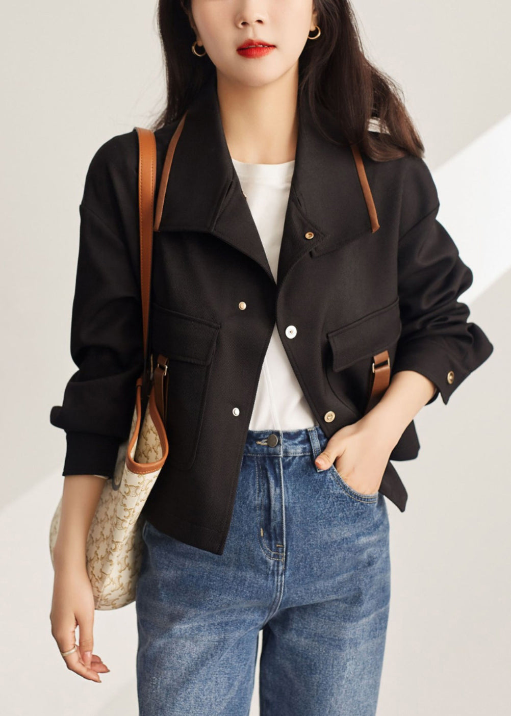 WW | White Peter Pan Collar Patchwork Pockets Cotton Coats