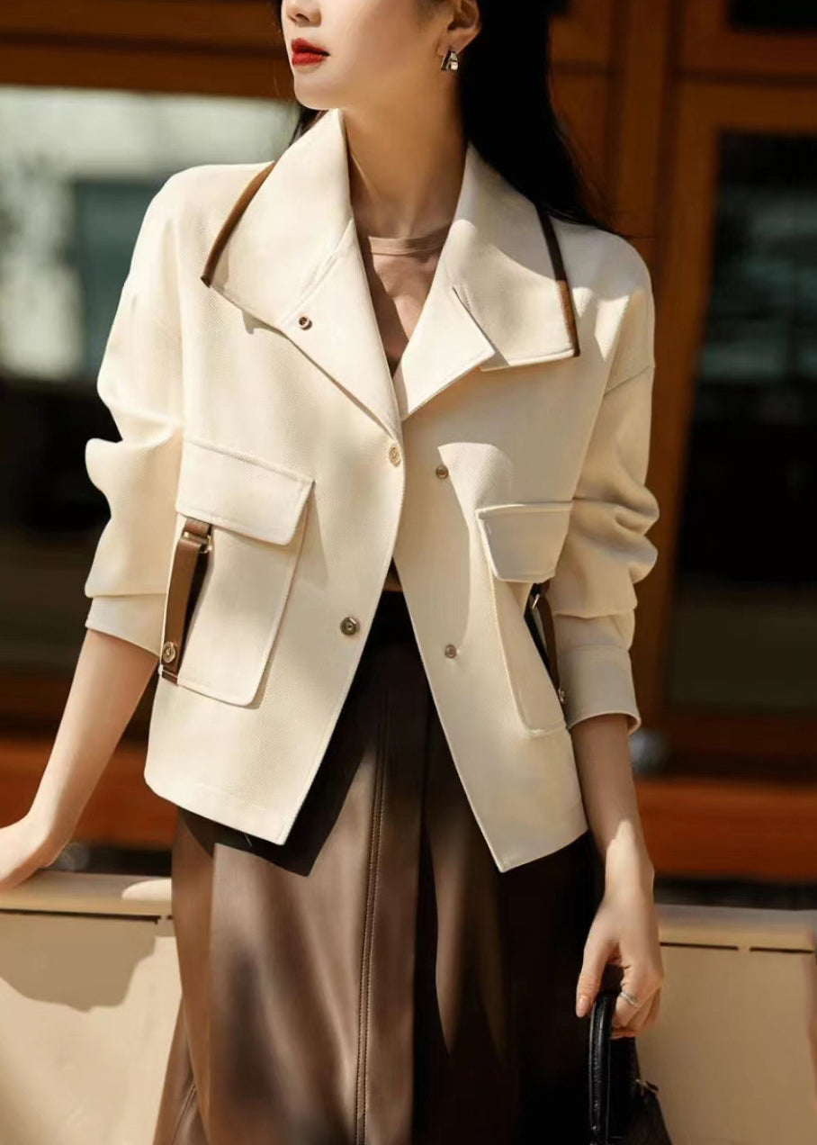 WW | White Peter Pan Collar Patchwork Pockets Cotton Coats