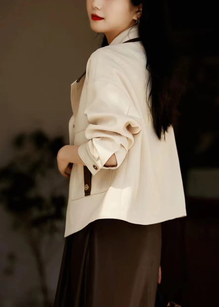 WW | White Peter Pan Collar Patchwork Pockets Cotton Coats