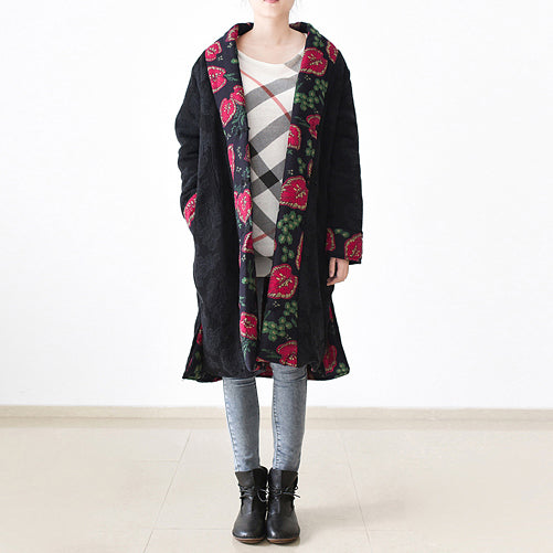 WW | schwarze Druck Puffers Jacken Locker sitzende Patchwork Daunenjacke Frauen seitlich offener Mantel