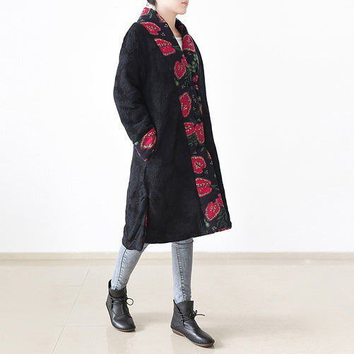 WW | schwarze Druck Puffers Jacken Locker sitzende Patchwork Daunenjacke Frauen seitlich offener Mantel