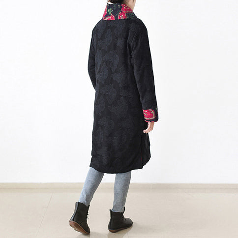 WW | schwarze Druck Puffers Jacken Locker sitzende Patchwork Daunenjacke Frauen seitlich offener Mantel