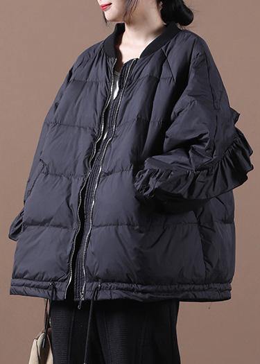 WW | schwarzer warmer Wintermantel oversized Winterjacke Stehkragen Rüschen WW | Jacken