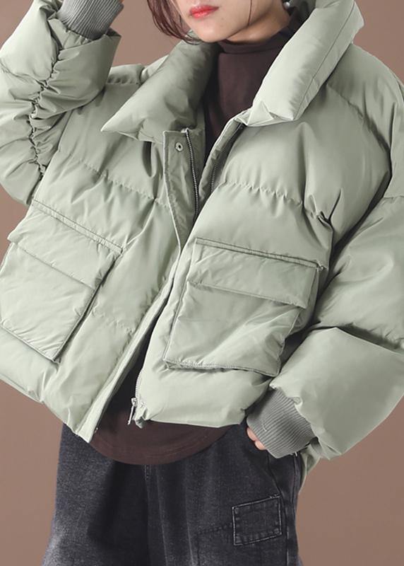WW | green down coat winter trendy plus-size down jacket two pockets stand-up collar jackets
