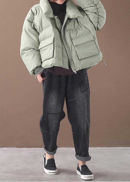 WW | grünes Daunenmantel Winter trendy Plus-Size Daunenjacke zwei Taschen Stehkragen Jacken