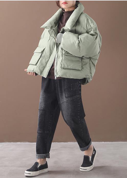 WW | grünes Daunenmantel Winter trendy Plus-Size Daunenjacke zwei Taschen Stehkragen Jacken