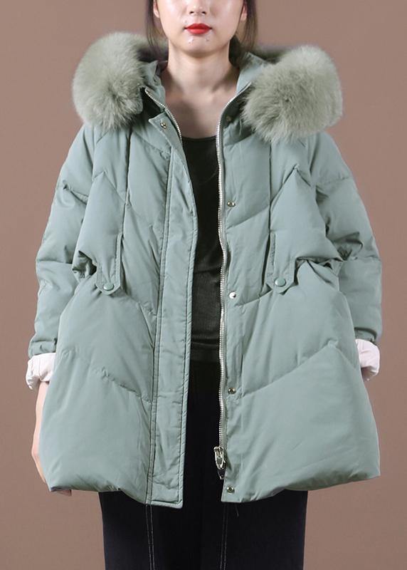 WW | grüner warmer Wintermantel Übergrößen Kleidung Parka mit Kapuze und Pelzkragen Mäntel