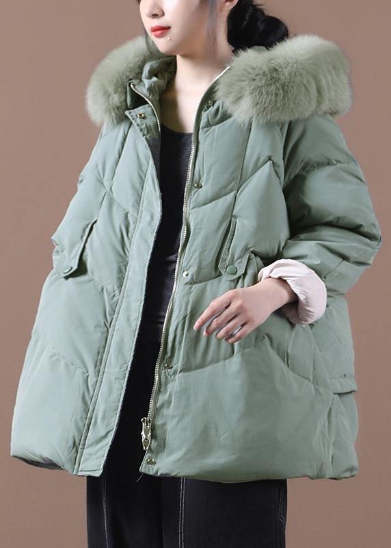WW | grüner warmer Wintermantel Übergrößen Kleidung Parka mit Kapuze und Pelzkragen Mäntel