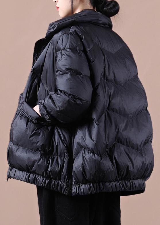WW | Plus Size Women's Parka with Zipper Black Stand-Up Collar Warm Winter Jackets