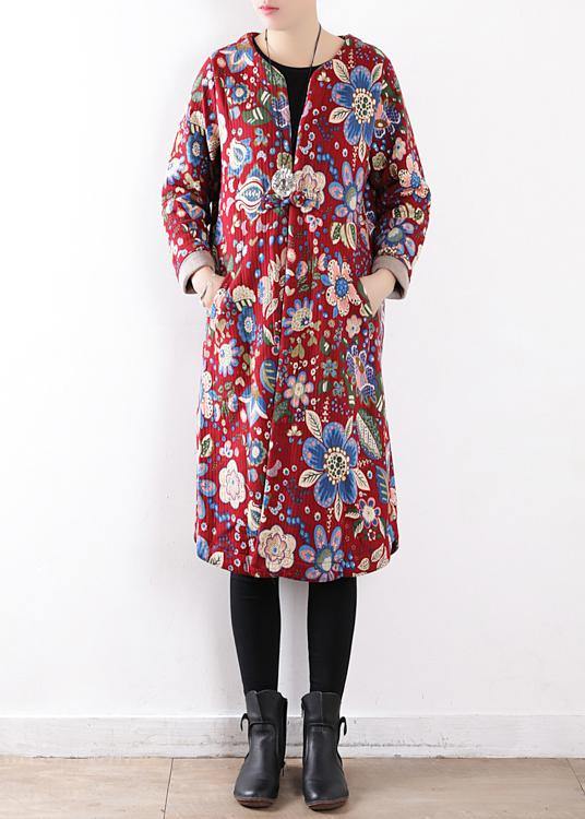 WW | Plus-Size Schneejacken V-Ausschnitt Winter-Outwear Rote Prints Warm WW | Outfit