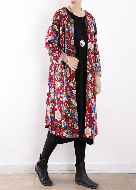 WW | Plus-Size Snow Jackets V-Neck Winter Outerwear Red Prints Warm WW | Outfit