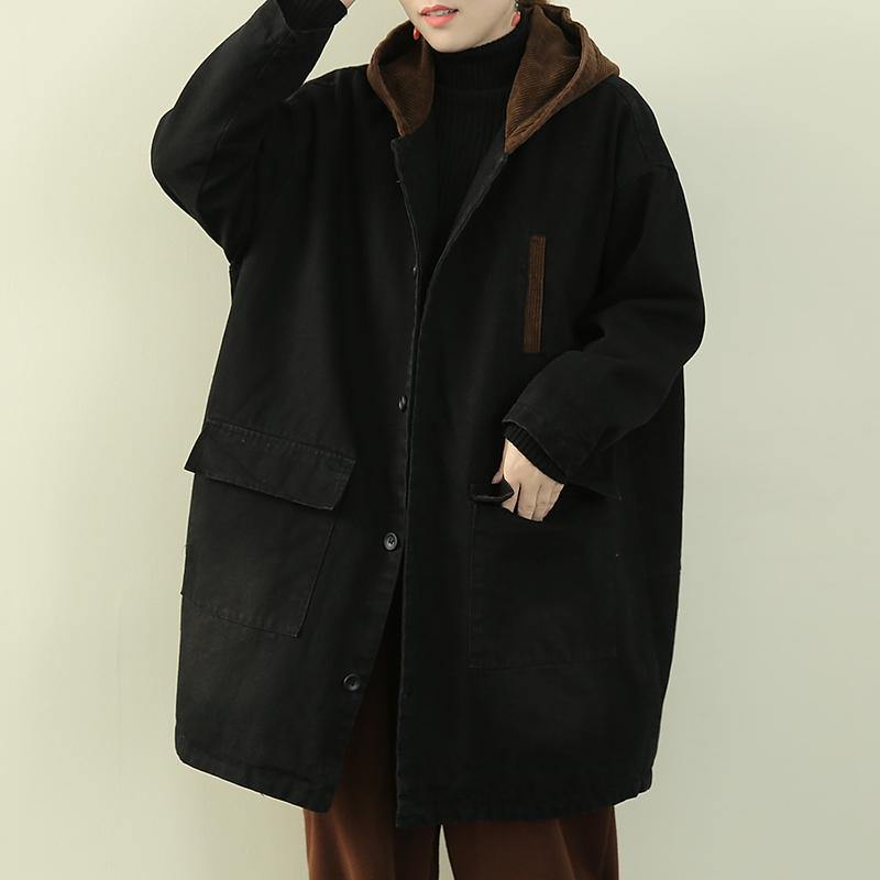 WW | Plus-Size Schnee-Outwear schwarze kapuzen Patchwork Damenmäntel