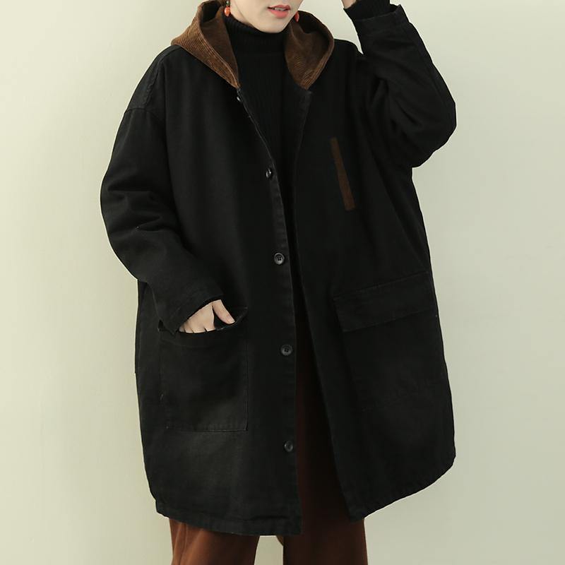WW | Plus-Size Schnee-Outwear schwarze kapuzen Patchwork Damenmäntel