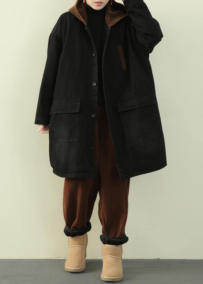 WW | Plus-Size Snow Outerwear Black Hooded Patchwork Women's Coats