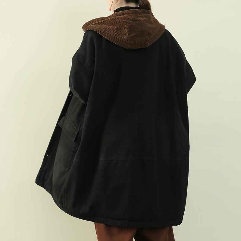 WW | Plus-Size Schnee-Outwear schwarze kapuzen Patchwork Damenmäntel
