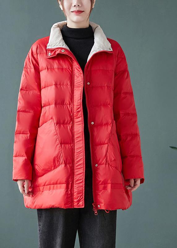WW | rote Daunenjacke Frau Stehkragen Taschen WW | Jacken