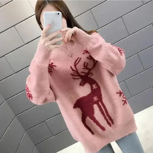 WW | Weihnachtspullover Damen mit festlichem Druck, warmem Baumwollmix für Winter- und Weihnachtsfeste