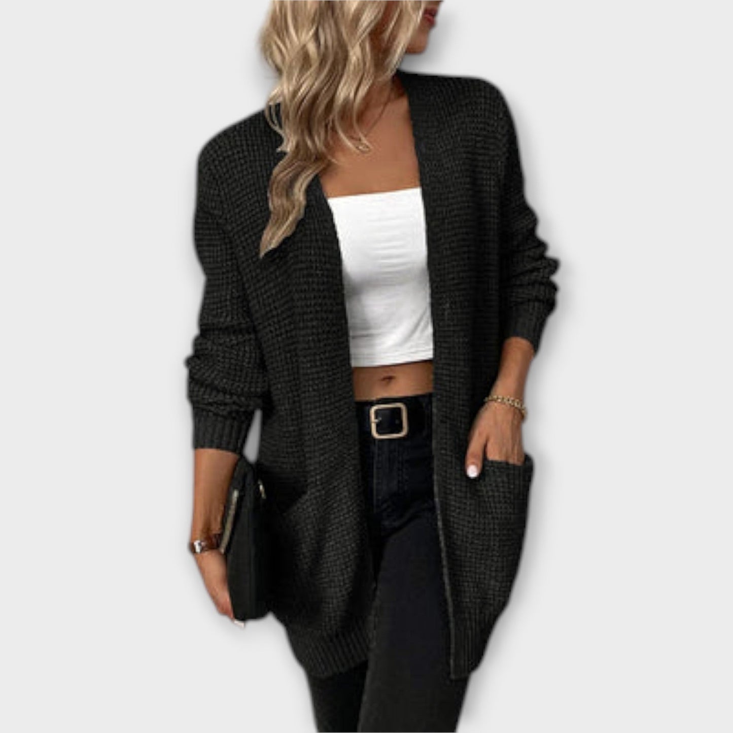 WW | Damen Casual Gestrickter Cardigan mit Langen Ärmeln und Taschen