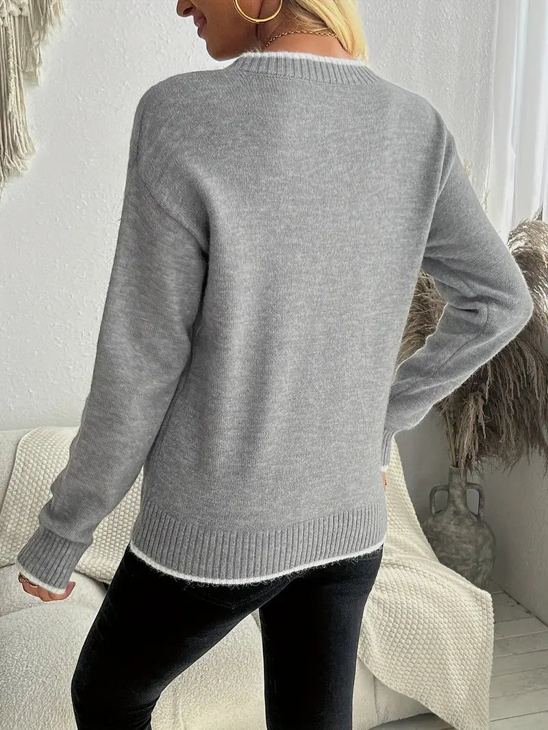 WW | Damenpullover mit Schneeflockenmotiv, Baumwollmischung für Winter und Freizeitgebrauch