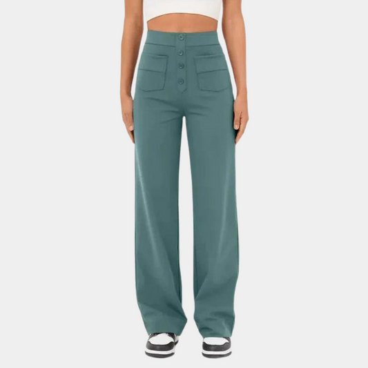 WW | Schlaghose High Waist - Weite Beinform mit Zierknöpfen & Fronttaschen für Retro-Look