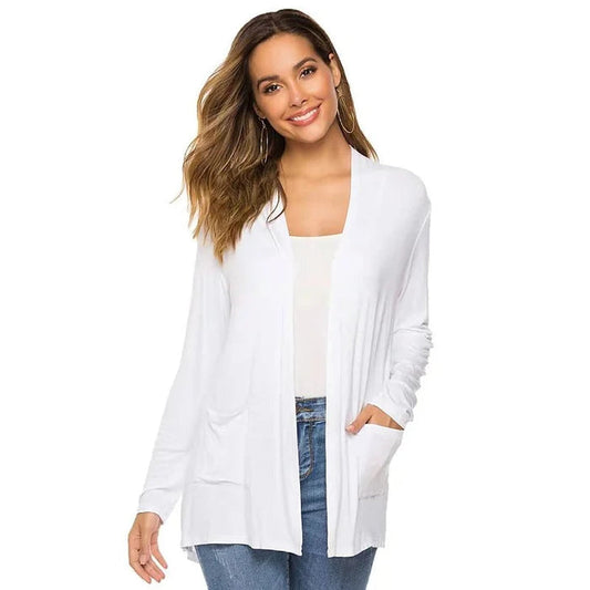 WW | Damen Casual Einfarbig Cardigan mit Offener Vorderseite und Taschen