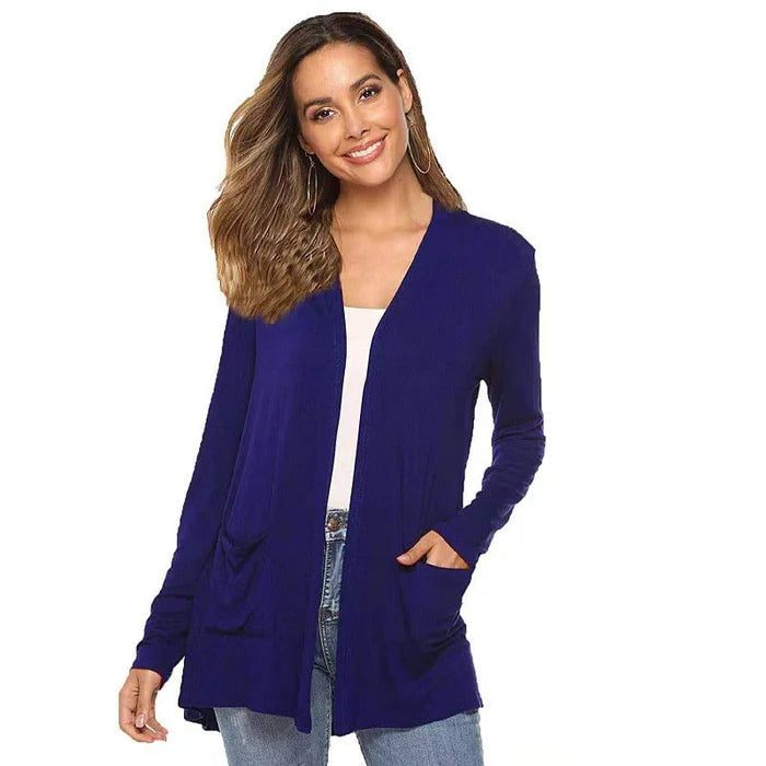 WW | Damen Casual Einfarbig Cardigan mit Offener Vorderseite und Taschen