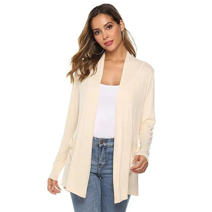 WW | Damen Casual Einfarbig Cardigan mit Offener Vorderseite und Taschen