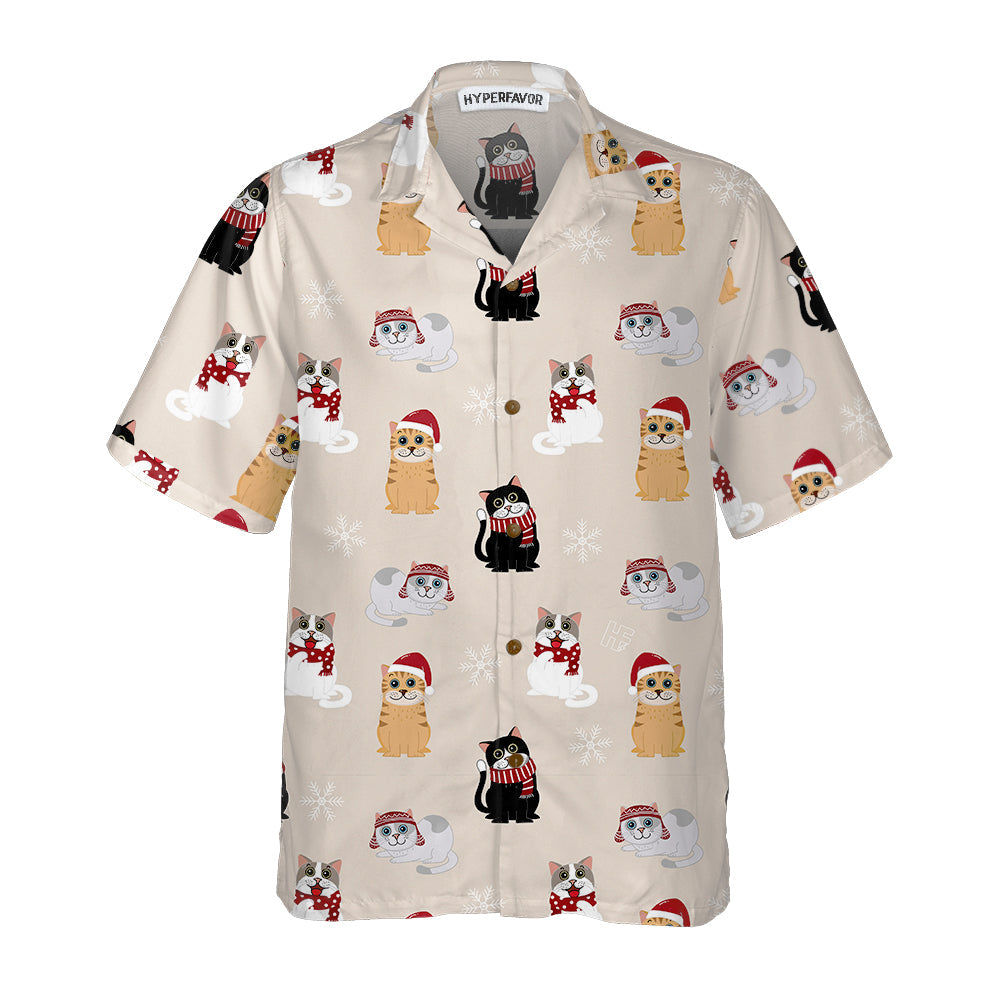 WW | Katze mit Santa Claus Hut Hawaiihemd, Weihnachtskatze Shirt, Bestes Weihnachtsgeschenk