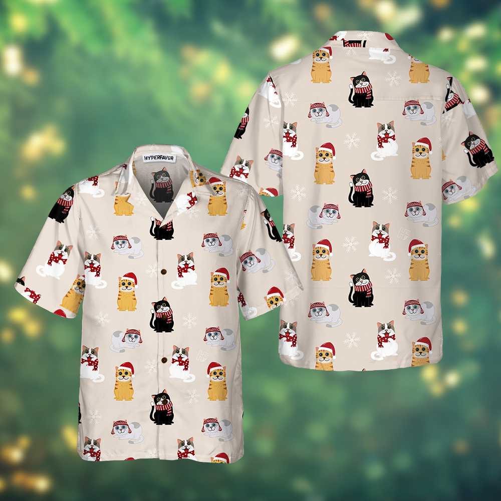 WW | Katze mit Santa Claus Hut Hawaiihemd, Weihnachtskatze Shirt, Bestes Weihnachtsgeschenk