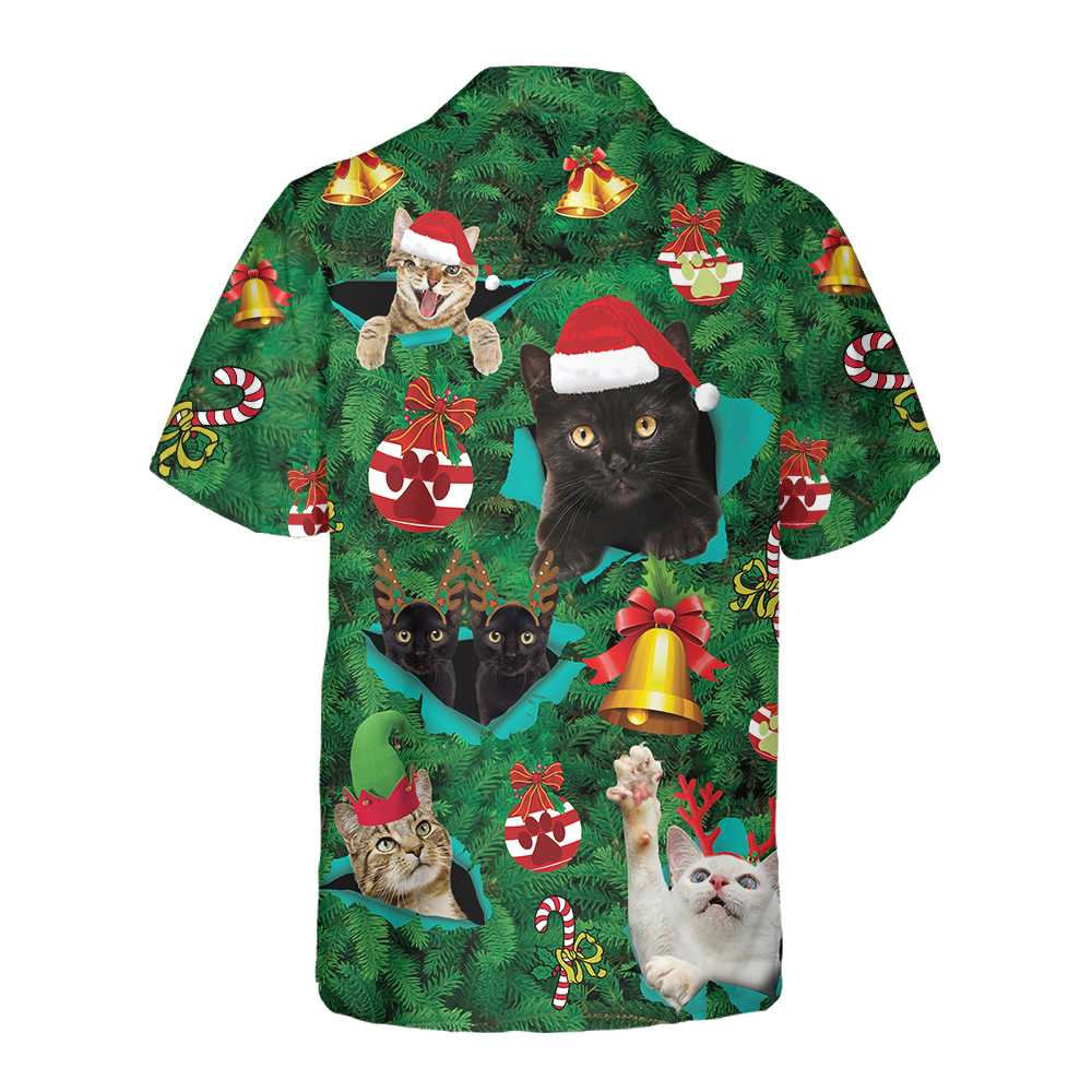 WW | Katzen für Weihnachten Hawaiihemd, Lustiges Weihnachtskatzenhemd, Bestes Geschenk für Weihnachten