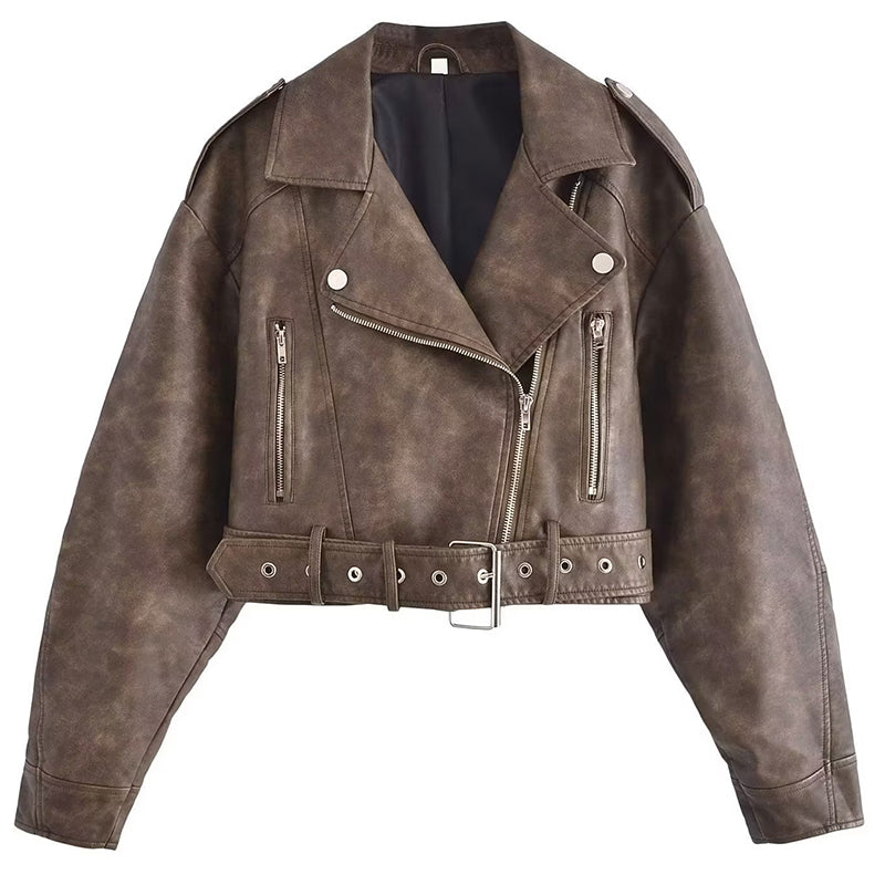 WW | Elegante Kunstlederjacke mit Gürtel