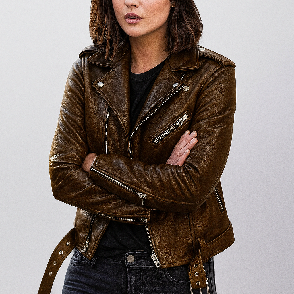 WW | Slim Fit Biker Leather Jacket for Women
