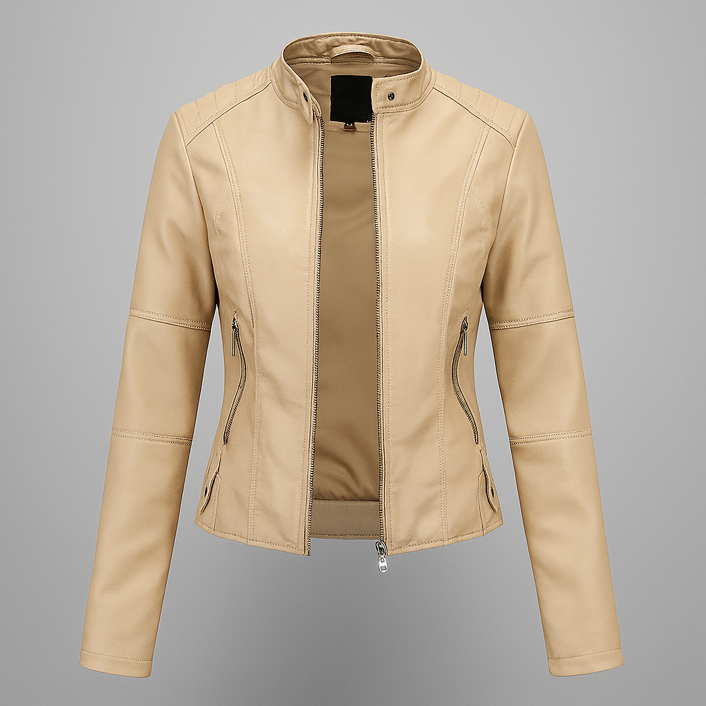 WW | Fitted Red Leather Motorcycle Jacket For Women