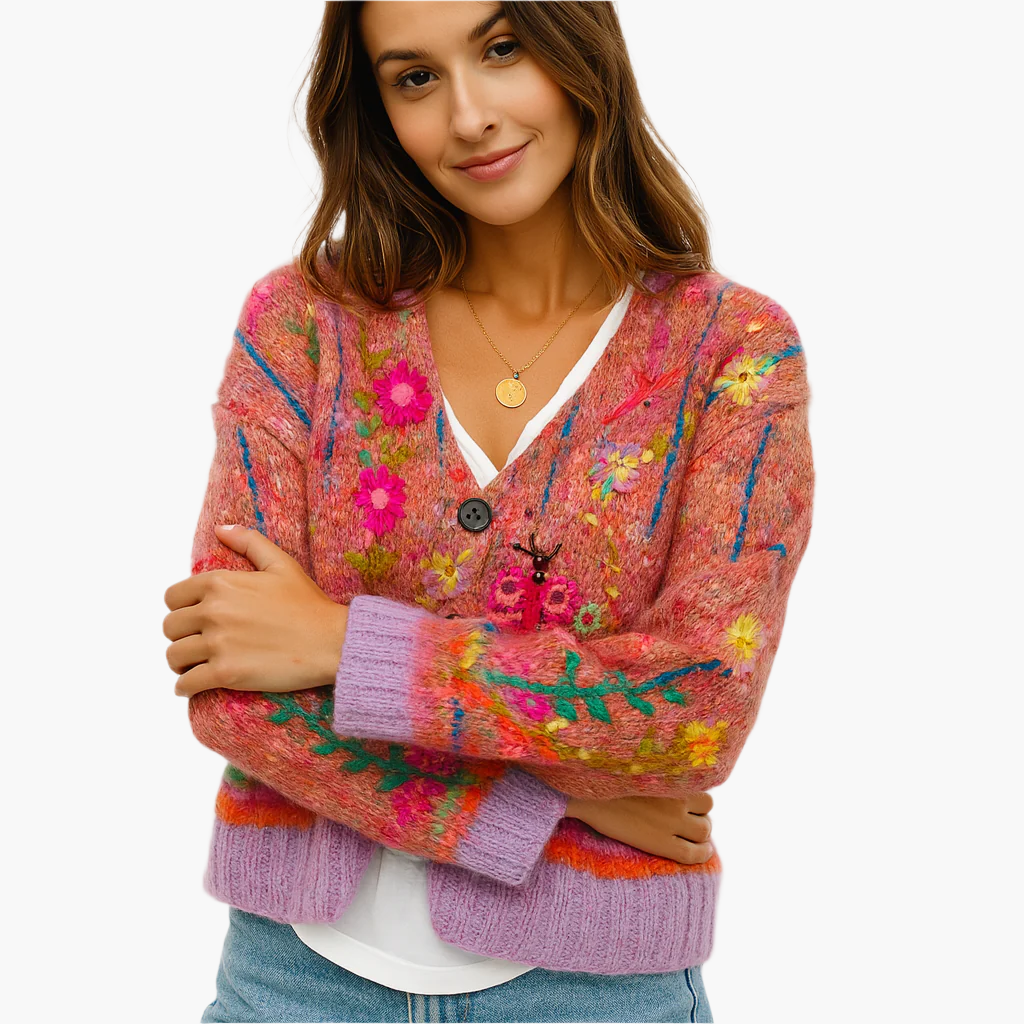 WW | Strickjacke im Boho-Stil mit floralen Akzenten - Gemütliche, modische Cardigan für Freizeit und Alltag