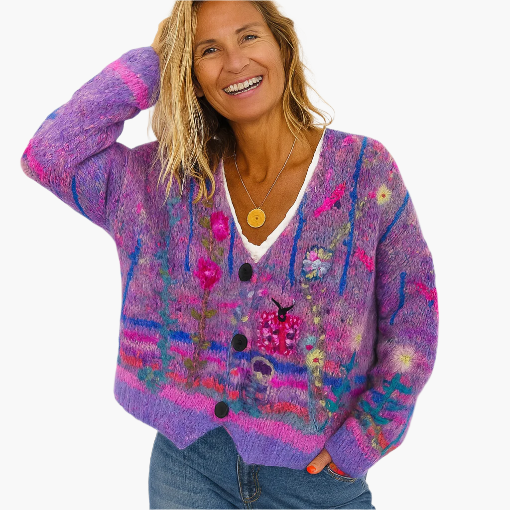 WW | Strickjacke im Boho-Stil mit floralen Akzenten - Gemütliche, modische Cardigan für Freizeit und Alltag