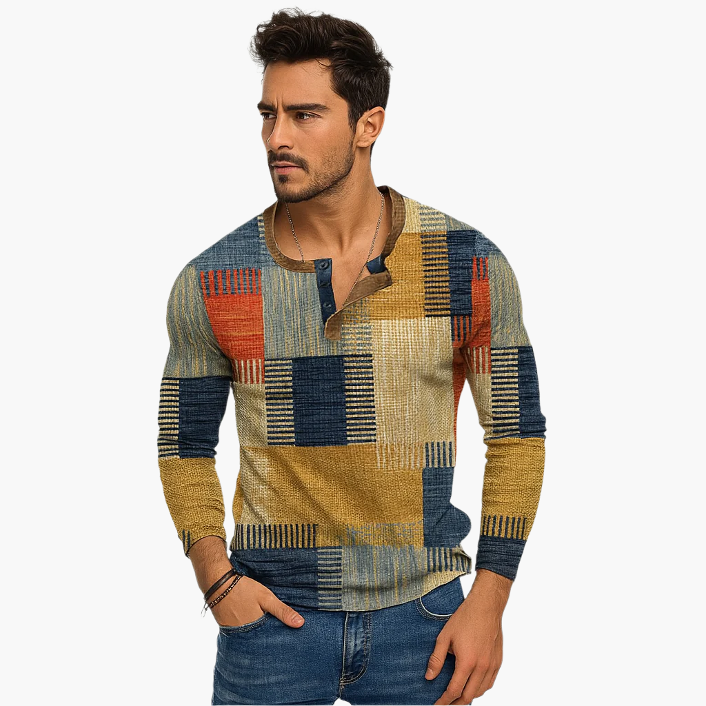 WW | Patchwork Strickpullover - Moderner Henley-Stil für Herbst & Winter