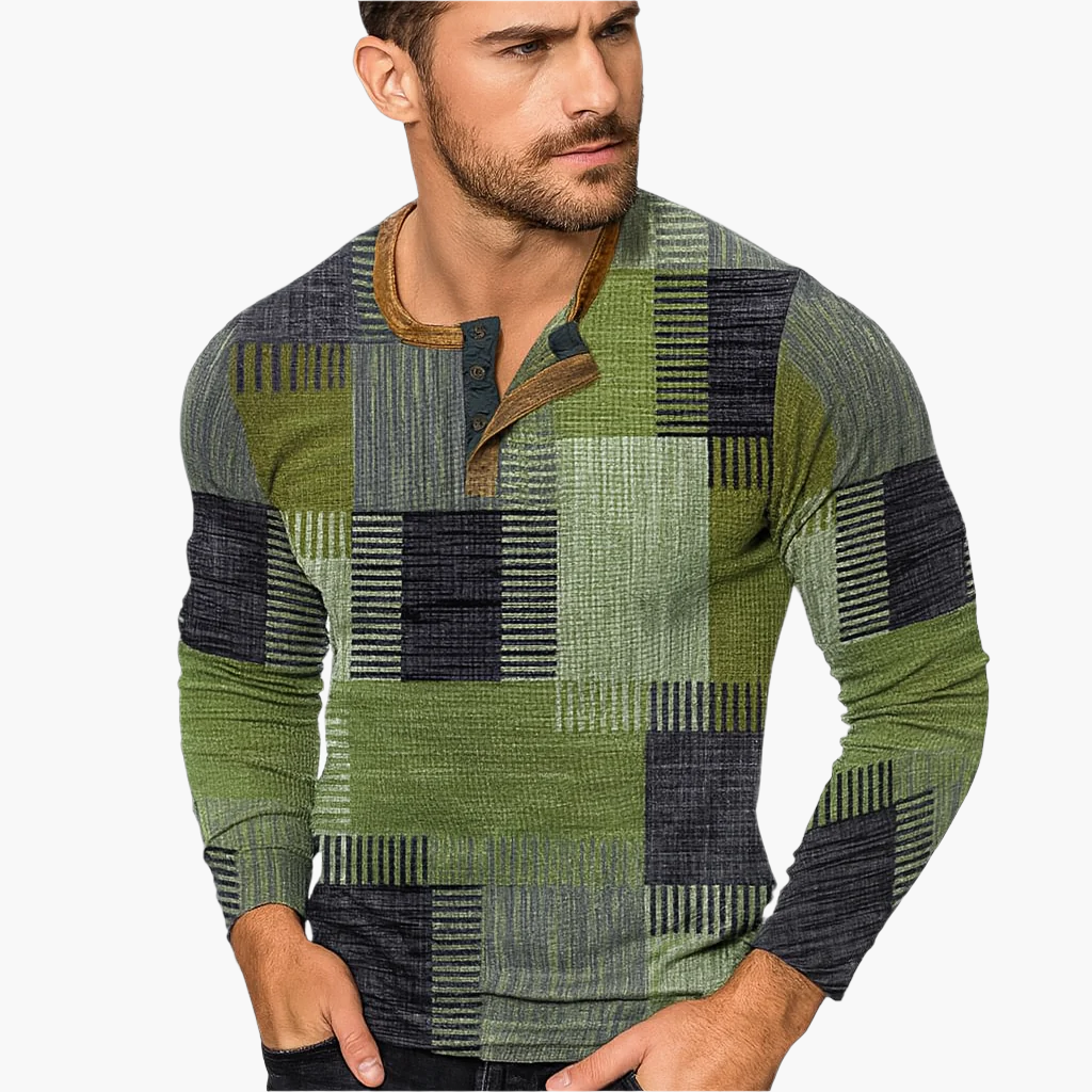 WW | Patchwork Strickpullover - Moderner Henley-Stil für Herbst & Winter