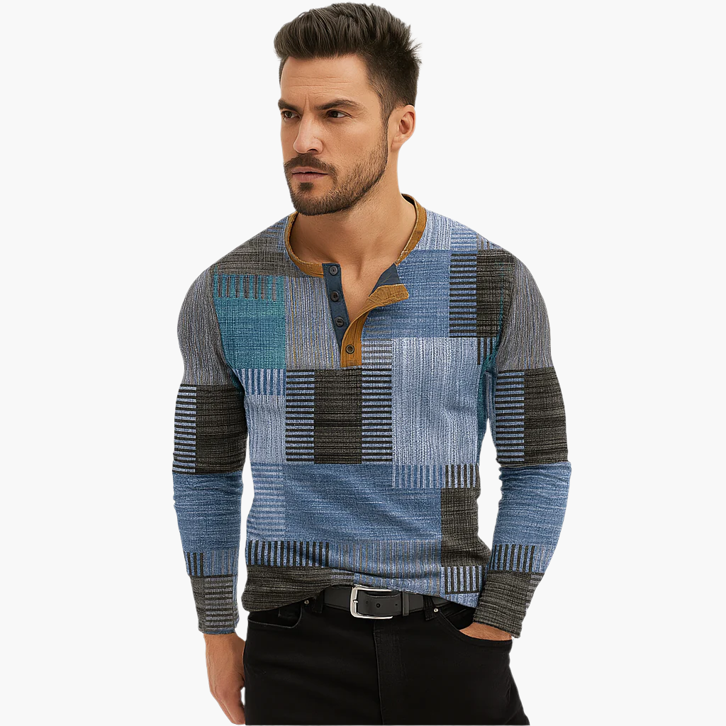 WW | Patchwork Strickpullover - Moderner Henley-Stil für Herbst & Winter