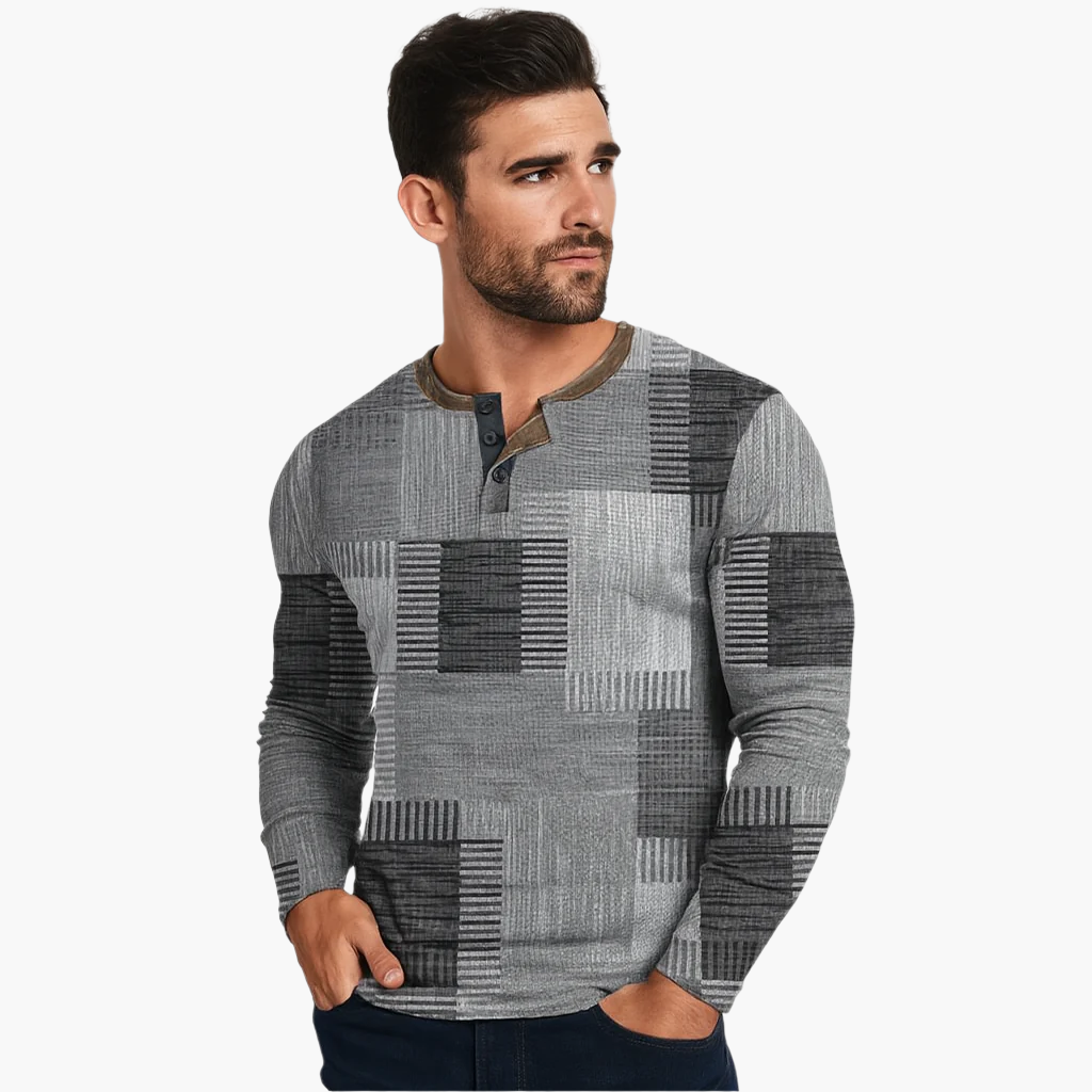 WW | Patchwork Strickpullover - Moderner Henley-Stil für Herbst & Winter