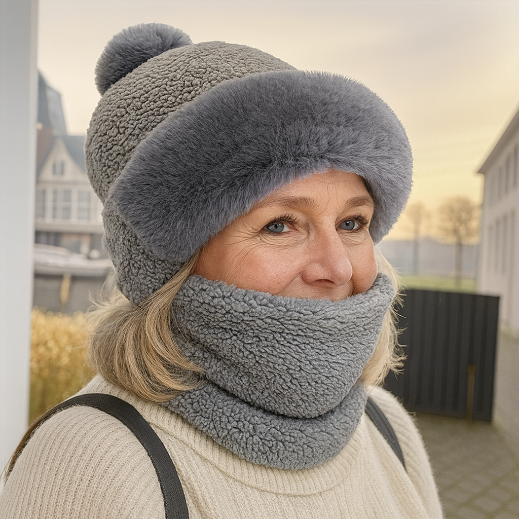 WW | Mütze & Schal Set - Weich & Warm - Mit Pompon - Für Damen