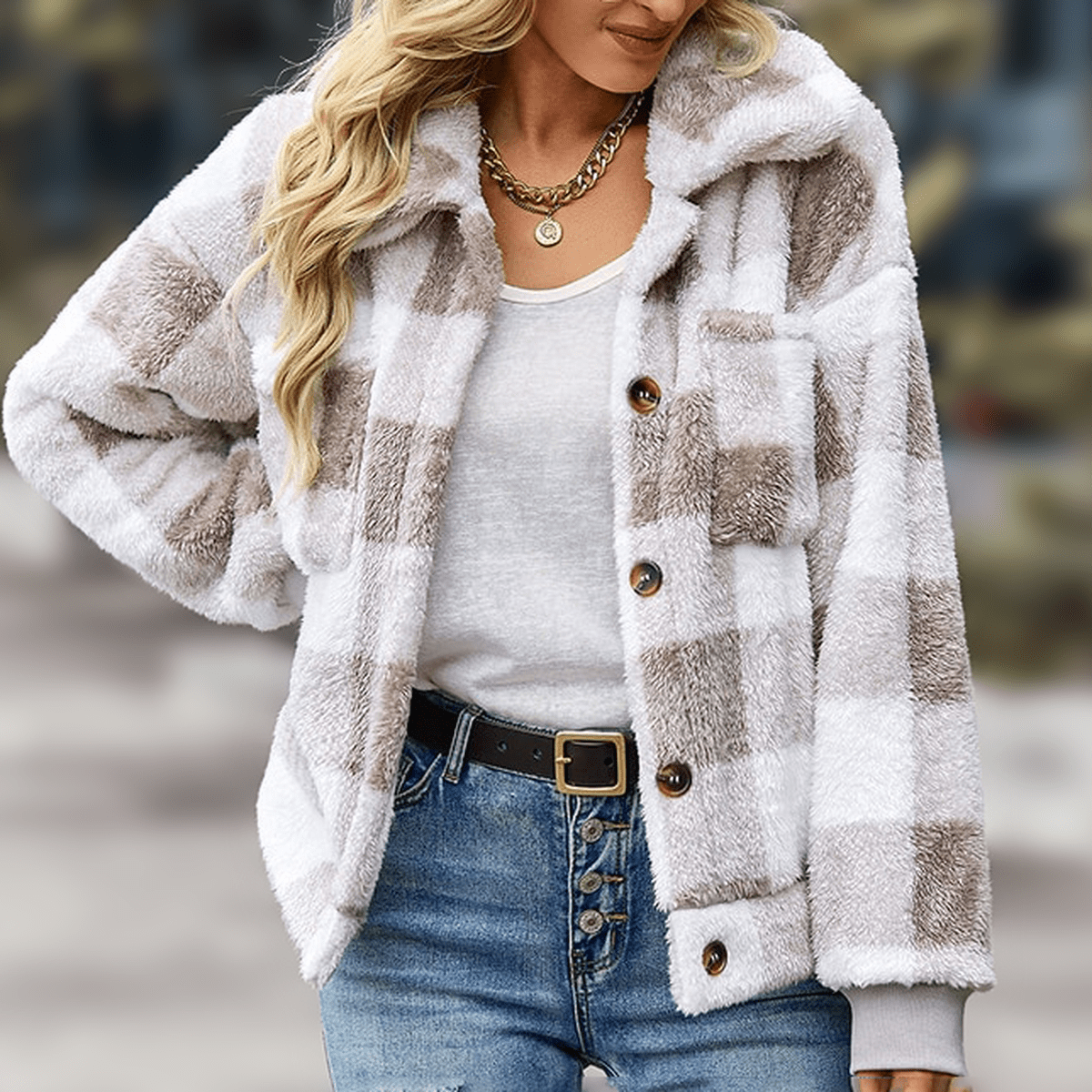 WW | Plaid Relaxed Fit Fleece Jacket