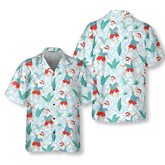 WW | Fröhlicher tanzender Weihnachtsmann Hawaii-Hemd, lustiges Weihnachtsmann-Shirt, Geschenk für Weihnachten