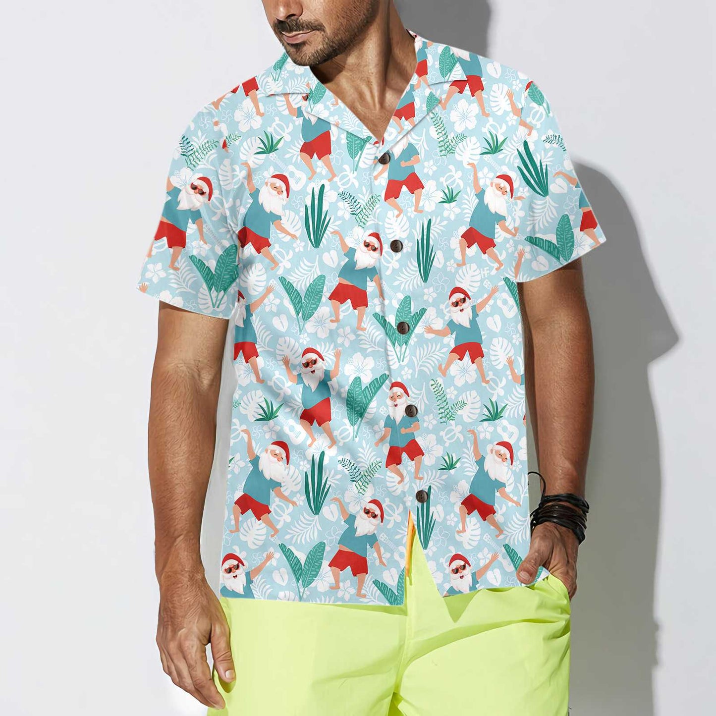 WW | Fröhlicher tanzender Weihnachtsmann Hawaii-Hemd, lustiges Weihnachtsmann-Shirt, Geschenk für Weihnachten