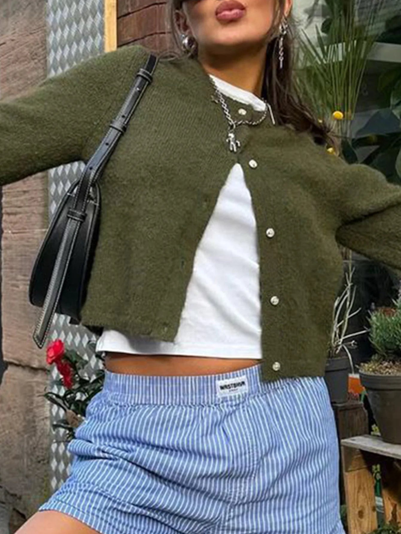 WW | Damen Strickjacke mit langen Ärmeln und Knopfverschluss
