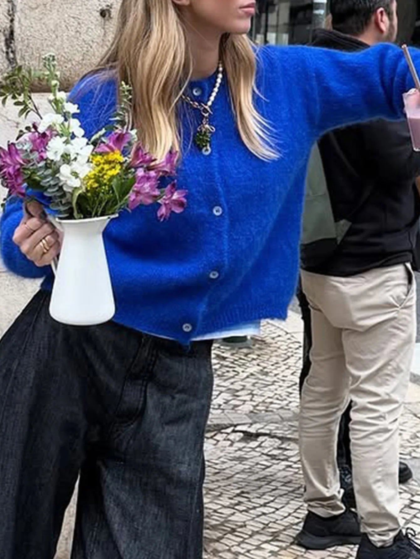 WW | Damen Strickjacke mit langen Ärmeln und Knopfverschluss
