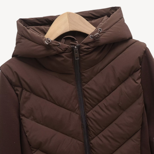 WW | Damen Chevron Wattierte Jacke mit Kapuze