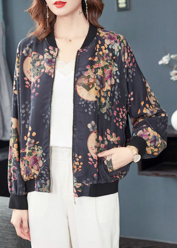 WW | Dark Grey Zippered Snap Pocket Patchwork Silk Coats