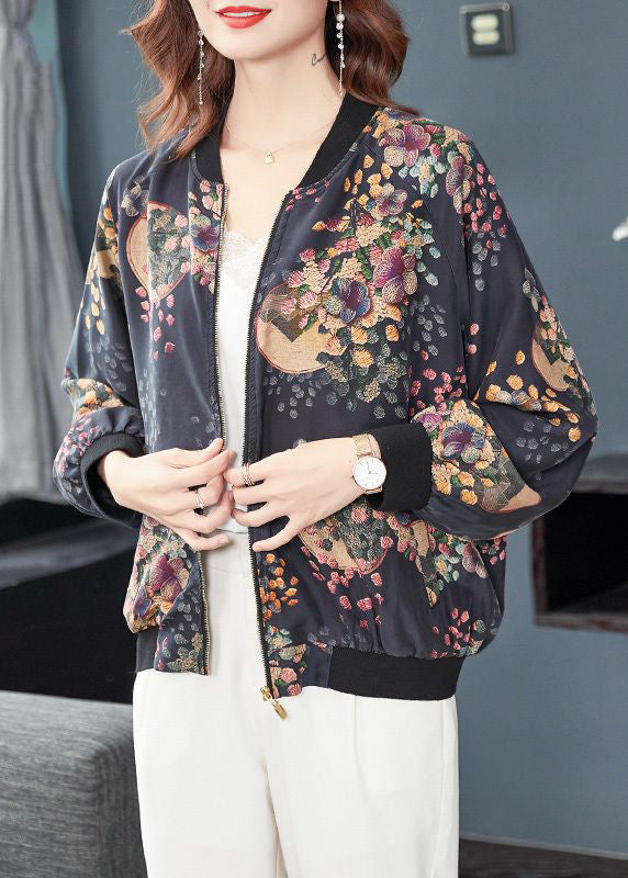 WW | Dark Grey Zippered Snap Pocket Patchwork Silk Coats