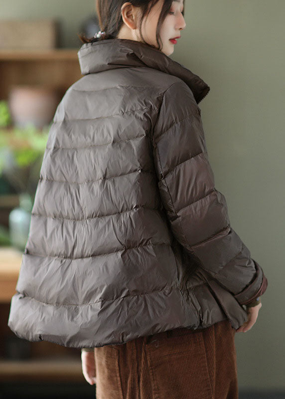 WW | Grauer Stehkragen Taschen Design Winter Dicke Daunenmäntel